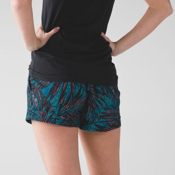 lululemon athletica Black and Teal Patterned Women Shorts - Picture 3 of 8